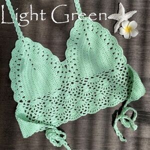 Light Green Crochet Halter Bikini Top